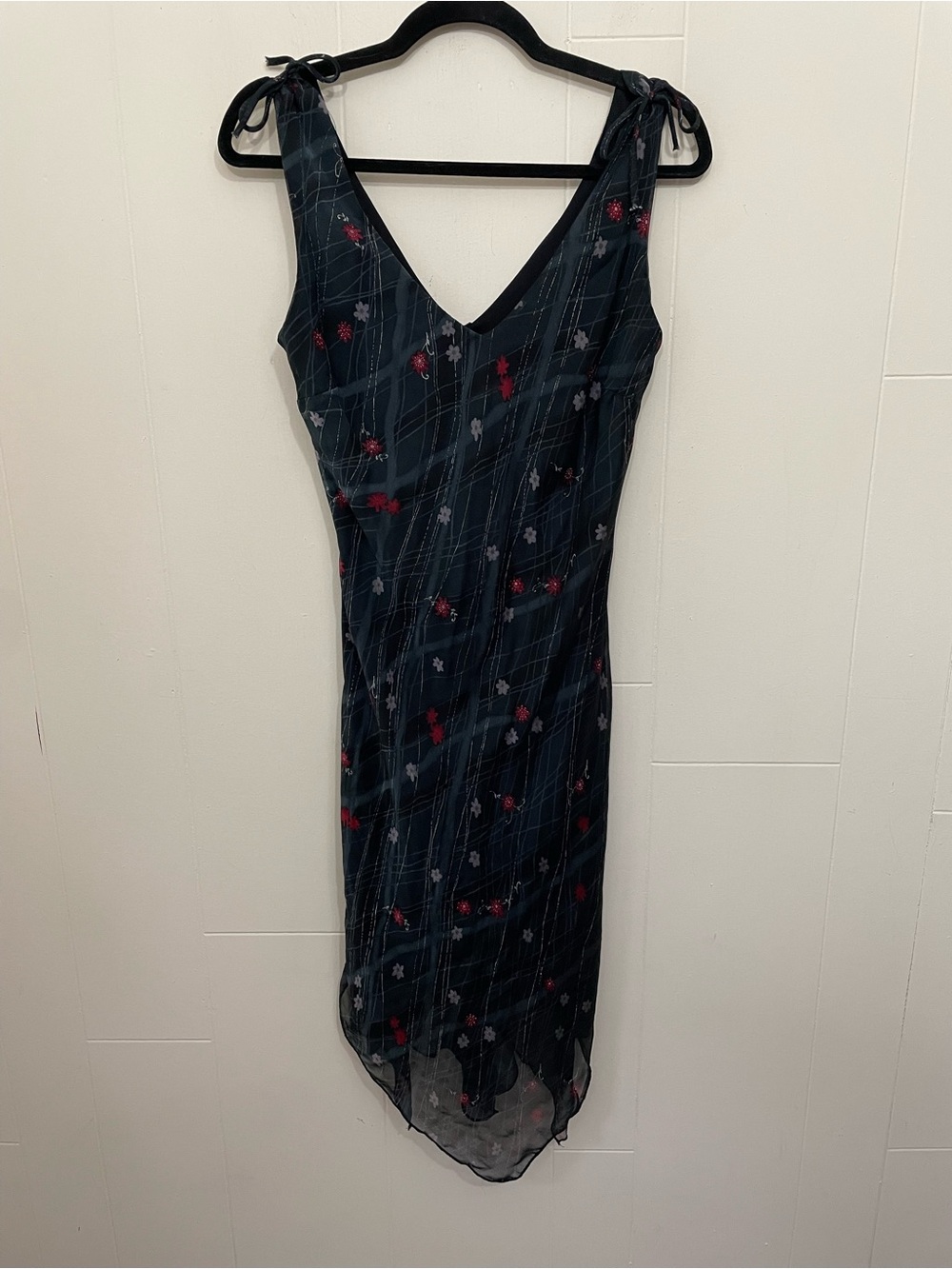 Y2K Gossip Sleeveless Floral Slip Dress Size L Black Handkerchief Hem Lined